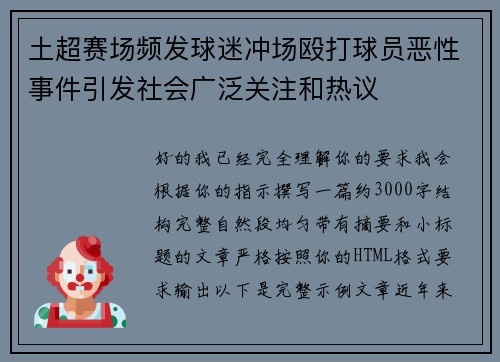 土超赛场频发球迷冲场殴打球员恶性事件引发社会广泛关注和热议